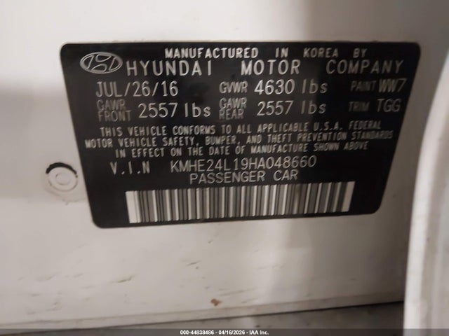 44838486 :رقم المزاد ، KMHE24L19HA048660 vin ، 2017 Hyundai Sonata Hybrid Se مزاد بيع