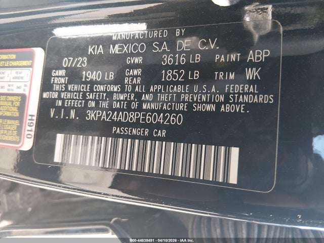 Продаж на аукціоні авто 2023 Kia Rio Lx, vin: 3KPA24AD8PE604260, номер лоту: 44838491