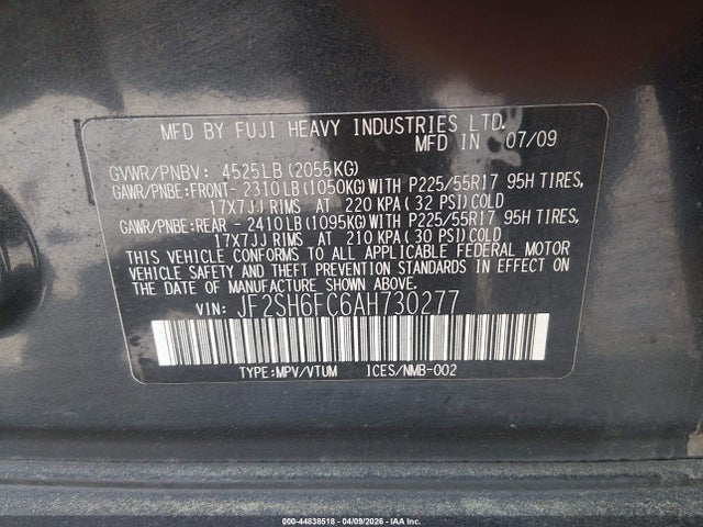 44838518 :رقم المزاد ، JF2SH6FC6AH730277 vin ، 2010 Subaru Forester 2.5xt Limited مزاد بيع