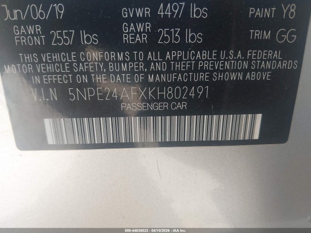 5NPE24AFXKH802491 Hyundai SONATA SE