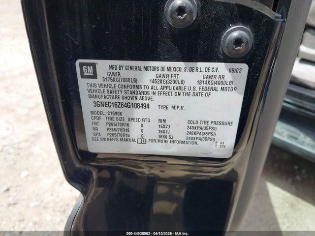 2004 Chevrolet Suburban 1500 Ls მანქანა იყიდება აუქციონზე, vin: 3GNEC16Z64G108494, აუქციონის ნომერი: 44838562