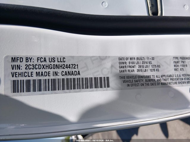 Продажа на аукционе авто 2022 Dodge Charger Gt Rwd, vin: 2C3CDXHG0NH244721, номер лота: 44838581
