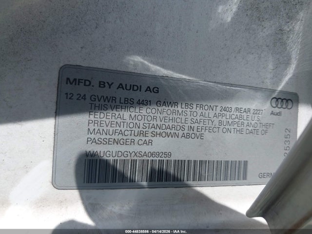 2025 Audi A3 Premium 40 Tfsi Quattro S Tronic მანქანა იყიდება აუქციონზე, vin: WAUGUDGYXSA069259, აუქციონის ნომერი: 44838586