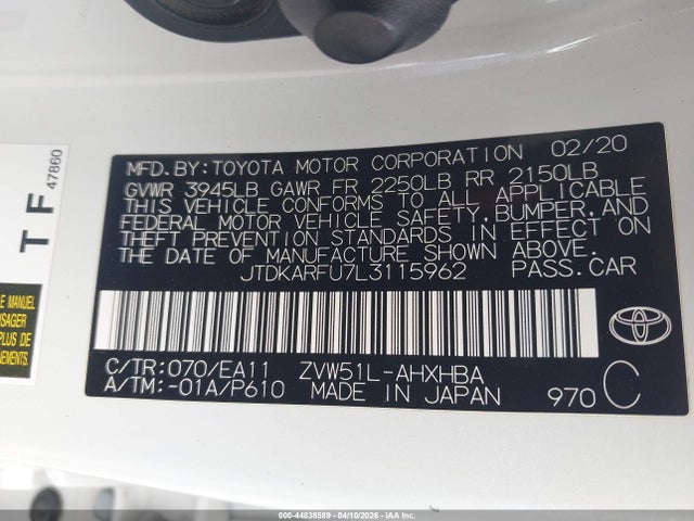 JTDKARFU7L3115962 Toyota Prius Limited