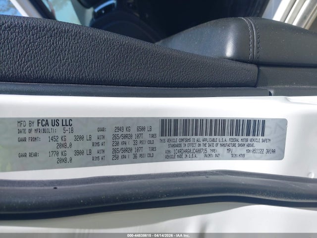 44838615 :رقم المزاد ، 1C4RDHAG0JC408715 vin ، 2018 Dodge Durango Sxt Rwd مزاد بيع