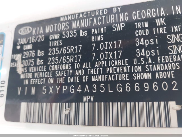 5XYPG4A35LG669602 KIA Sorento 2.4l L