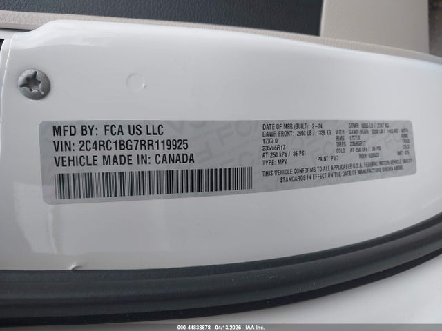 2024 Chrysler Pacifica Touring L მანქანა იყიდება აუქციონზე, vin: 2C4RC1BG7RR119925, აუქციონის ნომერი: 44838678
