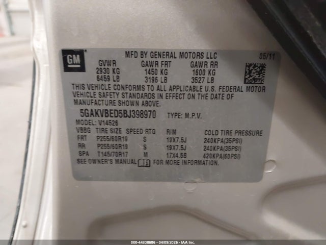 Продаж на аукціоні авто 2011 Buick Enclave 1xl, vin: 5GAKVBED5BJ398970, номер лоту: 44838686
