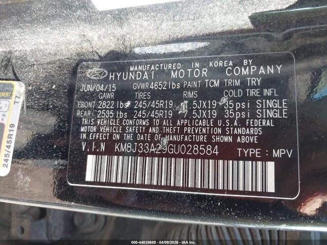 44838689 :رقم المزاد ، KM8J33A29GU028584 vin ، 2016 Hyundai Tucson Limited مزاد بيع