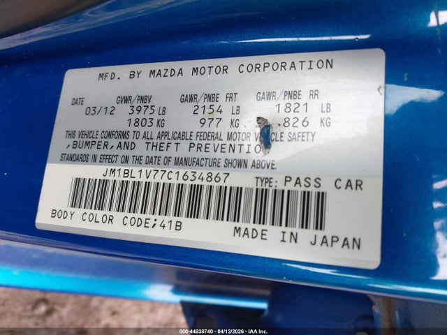Aukcja sprzedaży 2012 Mazda Mazda3 I Touring, vin: JM1BL1V77C1634867, numer aukcji: 44838740