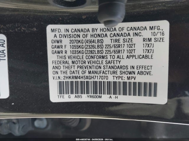 Aukcja sprzedaży 2016 Honda Cr-v Ex, vin: 2HKRM4H5XGH717070, numer aukcji: 44838744