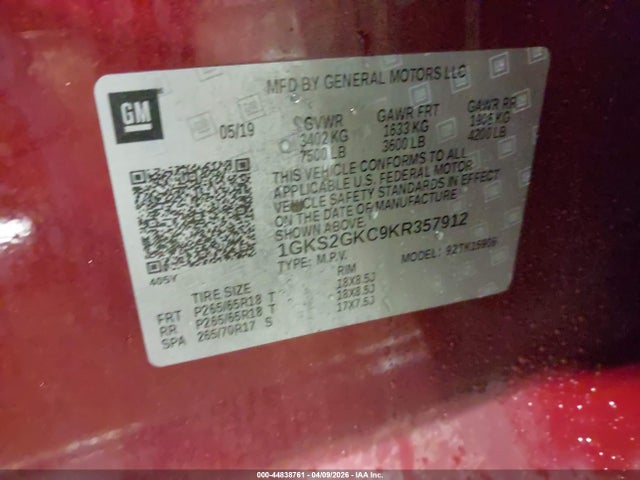 Продажа на аукционе авто 2019 Gmc Yukon Xl Slt, vin: 1GKS2GKC9KR357912, номер лота: 44838761