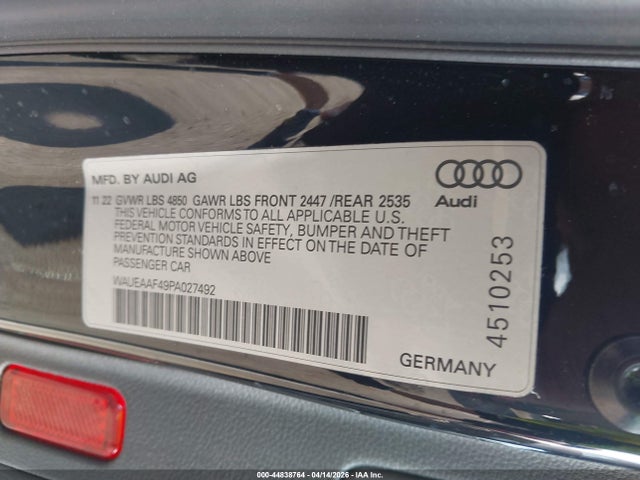 2023 Audi A4 Premium Plus 45 Tfsi S Line Quattro S Tronic მანქანა იყიდება აუქციონზე, vin: WAUEAAF49PA027492, აუქციონის ნომერი: 44838764