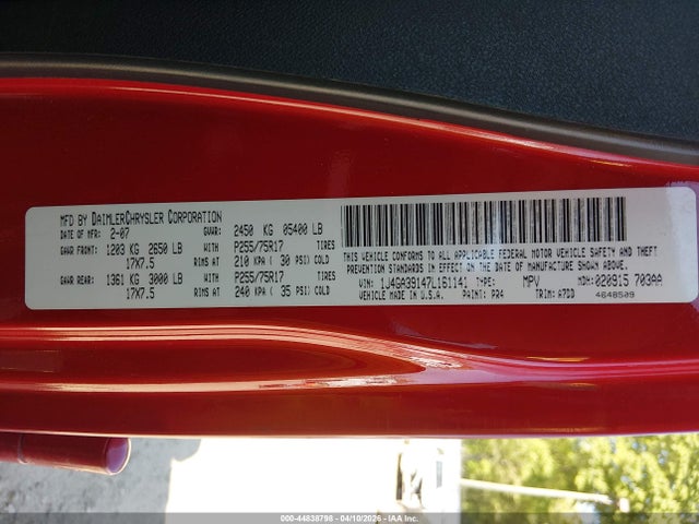 2007 Jeep Wrangler Unlimited X მანქანა იყიდება აუქციონზე, vin: 1J4GA39147L161141, აუქციონის ნომერი: 44838798