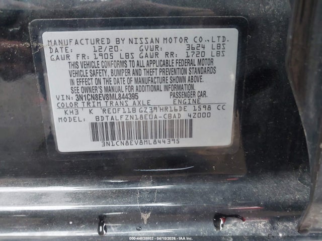 Продаж на аукціоні авто 2021 Nissan Versa Sv Xtronic Cvt, vin: 3N1CN8EV8ML844395, номер лоту: 44838802