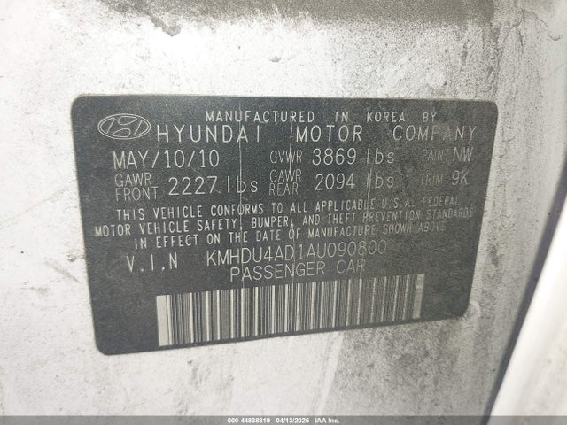 Aukcja sprzedaży 2010 Hyundai Elantra Gls, vin: KMHDU4AD1AU090800, numer aukcji: 44838819