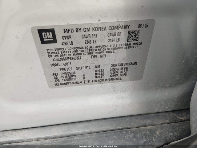 Aukcja sprzedaży 2015 Buick Encore Convenience, vin: KL4CJBSB6FB243324, numer aukcji: 44838876