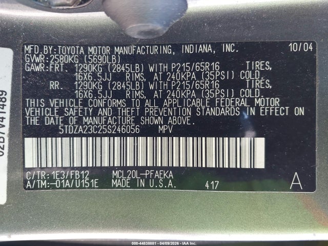 2005 TOYOTA SIENNA 5TDZA23C25S246056 Photo 8