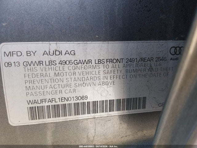 2014 Audi A4 2.0t Premium მანქანა იყიდება აუქციონზე, vin: WAUFFAFL1EN013069, აუქციონის ნომერი: 44838883