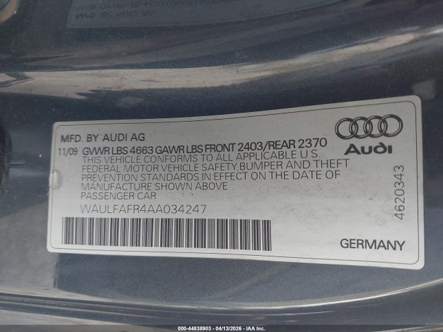 Продаж на аукціоні авто 2010 Audi A5 2.0t Premium, vin: WAULFAFR4AA034247, номер лоту: 44838903
