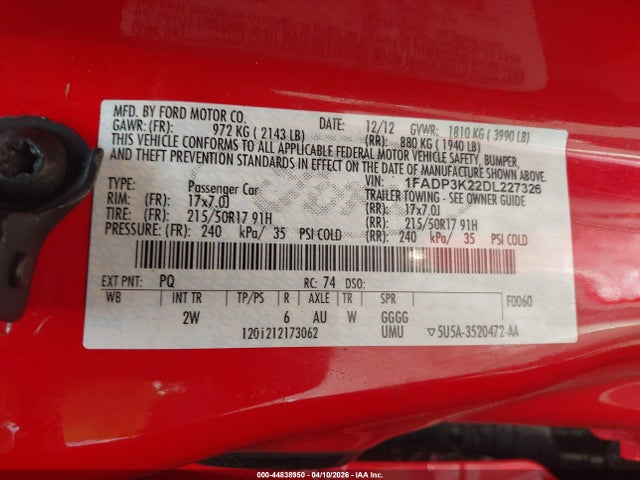 Aukcja sprzedaży 2013 Ford Focus Se, vin: 1FADP3K22DL227326, numer aukcji: 44838950