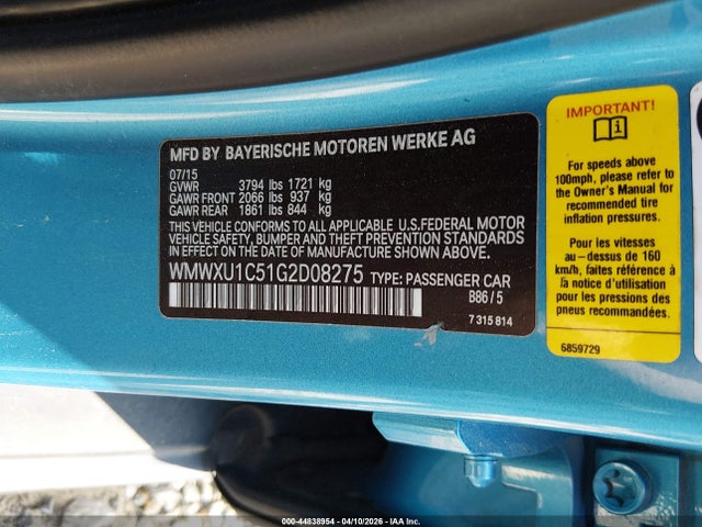 Aukcja sprzedaży 2016 Mini Hardtop Cooper, vin: WMWXU1C51G2D08275, numer aukcji: 44838954
