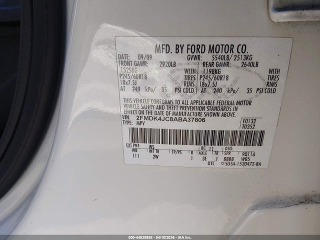 Aukcja sprzedaży 2010 Ford Edge Sel, vin: 2FMDK4JC8ABA37806, numer aukcji: 44838958
