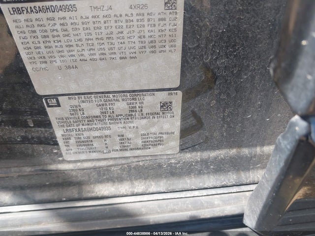 Продаж на аукціоні авто 2017 Buick Envision Preferred, vin: LRBFXASA6HD049935, номер лоту: 44838986