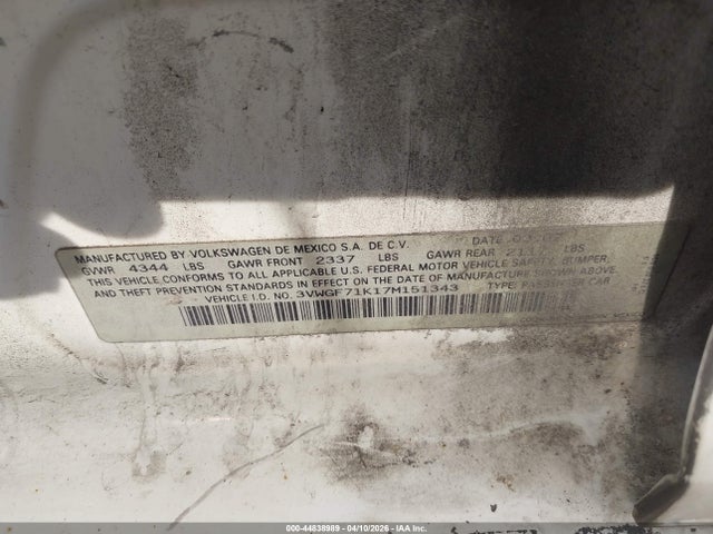 Продаж на аукціоні авто 2007 Volkswagen Jetta, vin: 3VWGF71K17M151343, номер лоту: 44838989