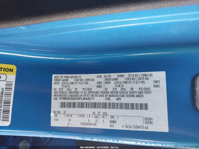 Aukcja sprzedaży 2023 Ford Bronco Big Bend, vin: 1FMDE5DH2PLB44217, numer aukcji: 44839005