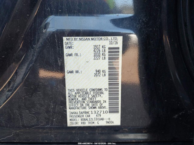 Продаж на аукціоні авто 2017 Nissan Altima 2.5 Sv, vin: 1N4AL3AP8HC132710, номер лоту: 44839014