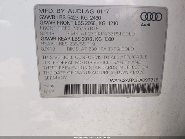 Aukcja sprzedaży 2017 Audi Q5 2.0t Premium, vin: WA1C2AFP0HA097718, numer aukcji: 44839030