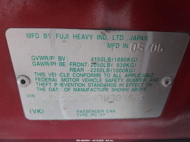 Aukcja sprzedaży 2007 Subaru Forester 2.5x L.l. Bean Edition, vin: JF1SG67647H709534, numer aukcji: 44839041
