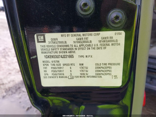 Aukcja sprzedaży 2004 Gmc Yukon Denali, vin: 1GKEK63U74J221665, numer aukcji: 44839073