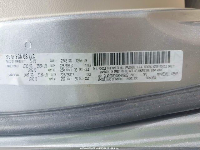 Продаж на аукціоні авто 2019 Dodge Grand Caravan Se, vin: 2C4RDGBG6KR720023, номер лоту: 44839077