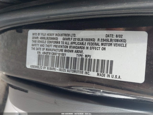 Aukcja sprzedaży 2003 Subaru Baja, vin: 4S4BT61C837101001, numer aukcji: 44839090