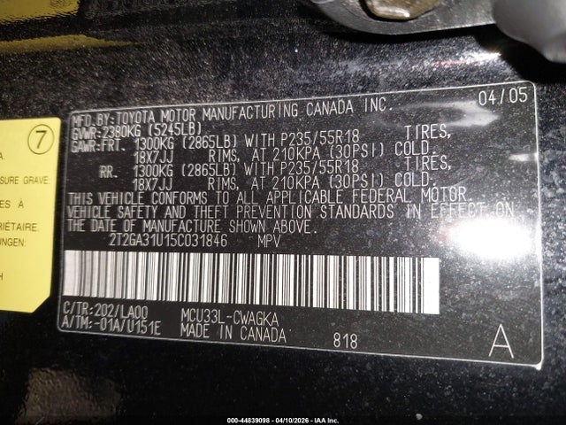 44839098 :رقم المزاد ، 2T2GA31U15C031846 vin ، 2005 Lexus Rx 330 مزاد بيع