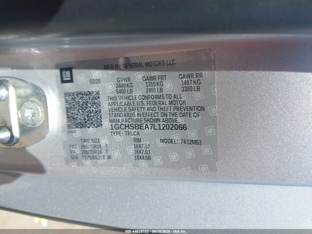 Продажа на аукционе авто 2020 Chevrolet Colorado 2wd  Long Box Wt, vin: 1GCHSBEA7L1202066, номер лота: 44839102