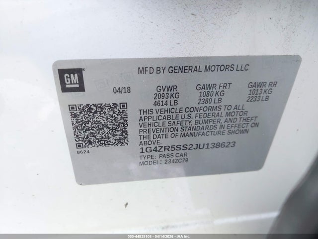 Продаж на аукціоні авто 2018 Buick Lacrosse Premium, vin: 1G4ZR5SS2JU138623, номер лоту: 44839108
