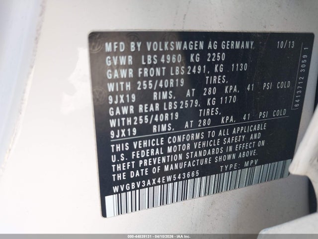 Продаж на аукціоні авто 2014 Volkswagen Tiguan R-line, vin: WVGBV3AX4EW543665, номер лоту: 44839131