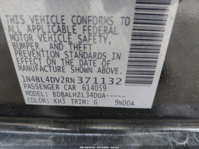 Продаж на аукціоні авто 2024 Nissan Altima Sv Fwd, vin: 1N4BL4DV2RN371132, номер лоту: 44839144