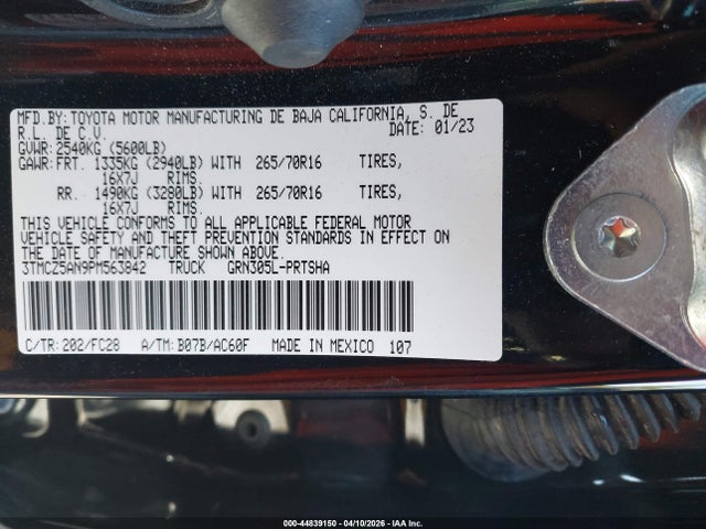 44839150 :رقم المزاد ، 3TMCZ5AN9PM563842 vin ، 2023 Toyota Tacoma Trail Edition مزاد بيع