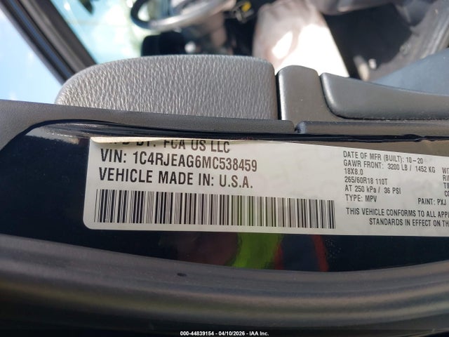 Продажа на аукционе авто 2021 Jeep Grand Cherokee Laredo E 4x2, vin: 1C4RJEAG6MC538459, номер лота: 44839154
