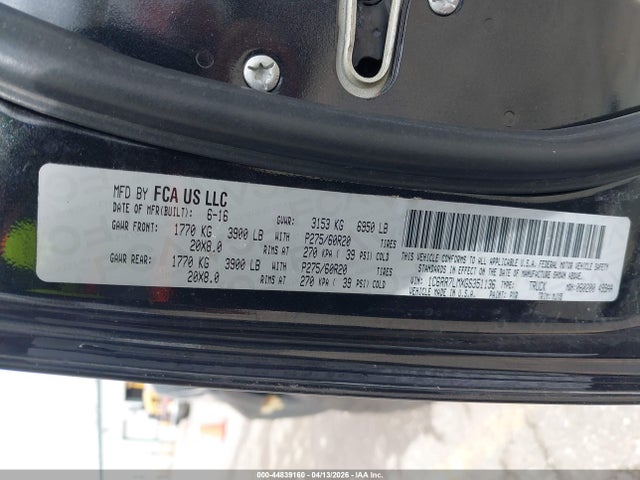 44839160 :رقم المزاد ، 1C6RR7LMXGS351136 vin ، 2016 Ram 1500 Big Horn مزاد بيع