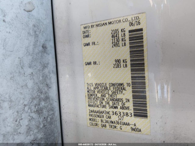 44839172 :رقم المزاد ، 1N4AA6AP2HC363383 vin ، 2017 Nissan Maxima 3.5 Platinum مزاد بيع
