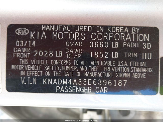 KIA RIO LX 2014 KNADM4A33E6396187 Image 9