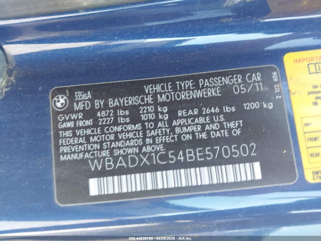 Продажа на аукционе авто 2011 Bmw 335is, vin: WBADX1C54BE570502, номер лота: 44839196