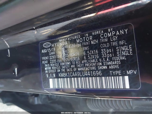 Aukcja sprzedaży 2020 Hyundai Kona Se, vin: KM8K1CAA9LU441696, numer aukcji: 44839212