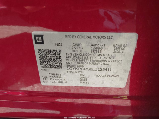 Auction sale of the 2020 Cadillac Xt6 Fwd Premium Luxury, vin: 1GYKPCRS2LZ125411, lot number: 44839232