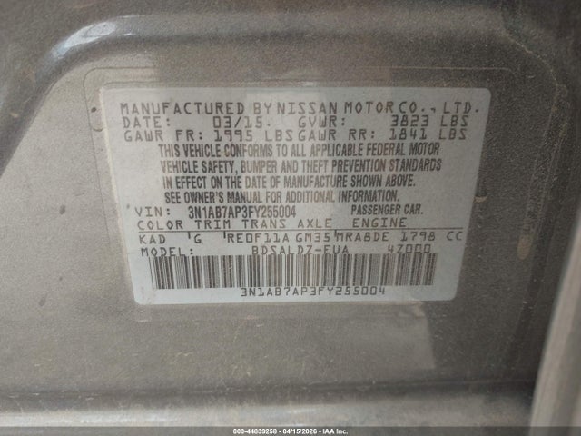 3N1AB7AP3FY255004 Nissan SENTRA SV
